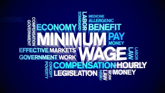 Minimum Wage Animated tag word cloud;text design animation kinetic typography seamless loop.