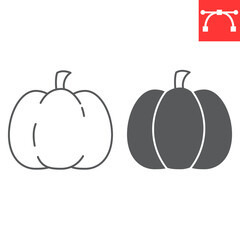 Pumpkin line and glyph icon, thanksgiving and vegetarian, pumpkin vector icon, vector graphics, editable stroke outline sign, eps 10.