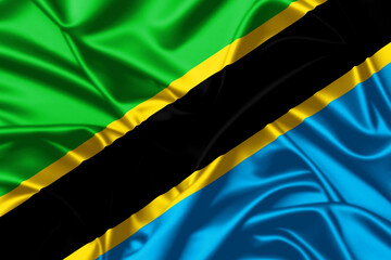 Tanzania waving flag close up satin texture background
