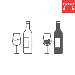 Wine line and glyph icon, restaurant and beverage, wine bottle with wine glass vector icon, vector graphics, editable stroke outline sign, eps 10.