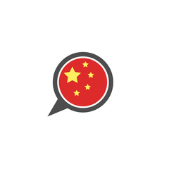 chat speech bubble with chinese flag isolated on white background. communication, education picture. Learn, study language icon.