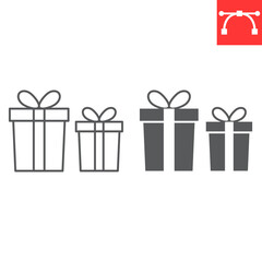 Gift boxes line and glyph icon, Christmas and holiday, giftbox vector icon, vector graphics, editable stroke outline sign, eps 10.