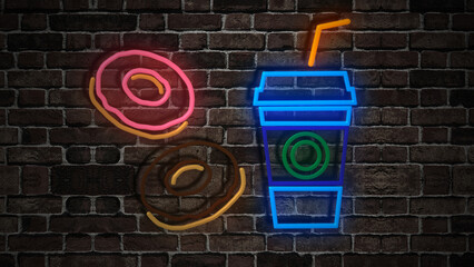 ドリンクとドーナツのネオン看板