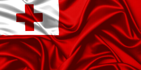 Tonga waving flag close up satin texture background