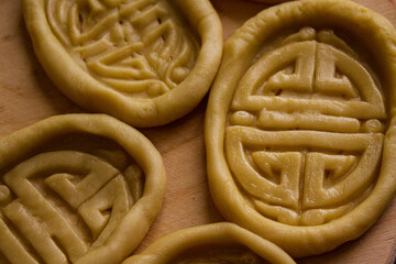 Uncooked mongolian traditional boov biscuits	
