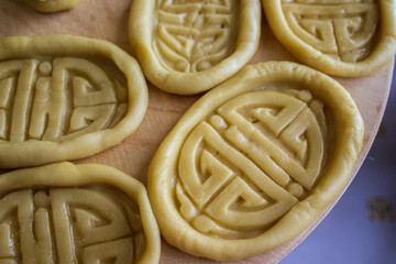 Uncooked mongolian traditional boov biscuits	
