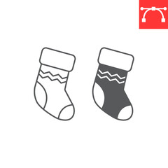 Christmas stocking line and glyph icon, holiday and gift, christmas stocking vector icon, vector graphics, editable stroke outline sign, eps 10.
