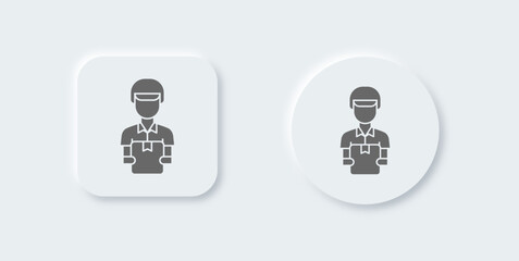 Courier solid icon in neomorphic design style. Delivery man signs vector illustration.