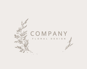 Elegant hand drawn floral frame. Logo template with flowers. Botanical trendy vector illustration for labels, branding business identity, wedding invitation. Vector illustration 