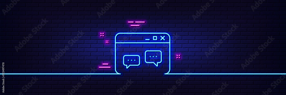 Poster neon light glow effect. browser window line icon. chat speech bubbles sign. internet page symbol. 3d