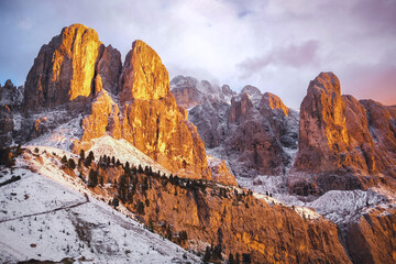 Beautiful sunset at Dolomites, Italy.