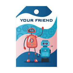 Robots tag. Humanoids, cyborgs, intelligent machines vector illustration with text. Robotics concept for labels, invitation cards, postcards design