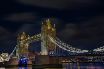 night photograph of the Tower bridge.