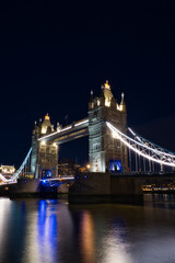 night photograph of the Tower bridge.