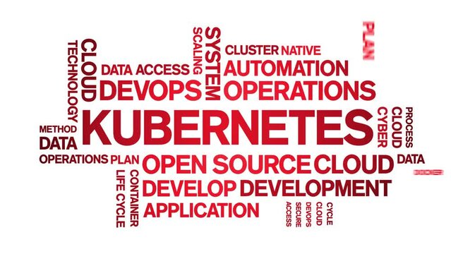 Kubernetes animated tag word cloud;text design animation kinetic typography seamless loop.