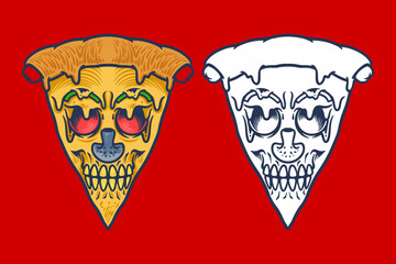 pizza skull head vector illustration