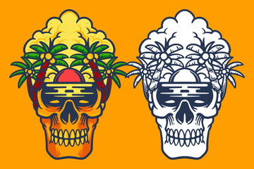 beach skull head vector illustration