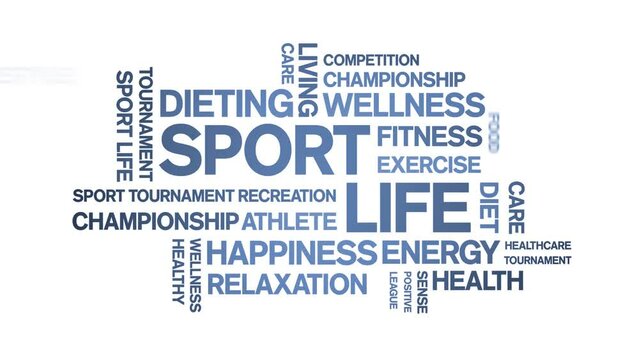 Sport Life animated tag word cloud;text design animation kinetic typography seamless loop.
