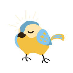 Vector Colorful Illustration of Cute Bird Isolated on White Background