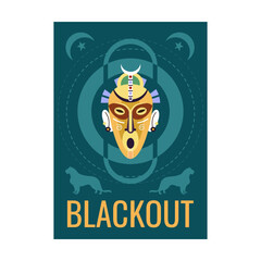 Night party flyer design with tribal mask. Traditional decoration vector illustration with text samples. Template for announcement posters or invitation cards