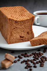 Coffee and Caramel bread loaf with a cup of coffee.