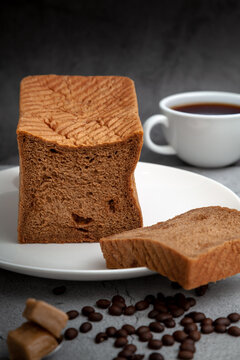 Coffee and Caramel bread loaf with a cup of coffee.