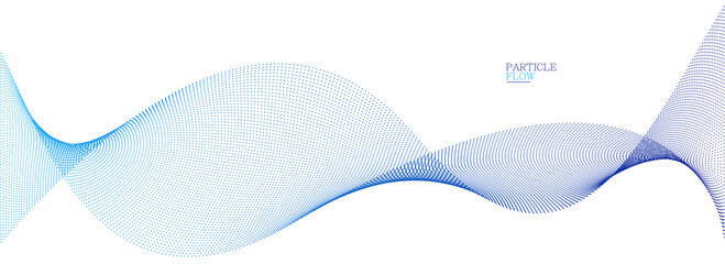 Blue dots in motion vector abstract background, particles array wavy flow, curve lines of points in movement, technology and science illustration. - obrazy, fototapety, plakaty