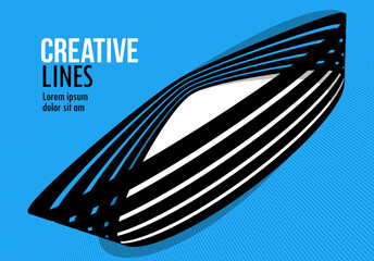 Creative lines vector abstract background, 3D perspective linear graphic design composition, stripes in dimensional rotation poster or banner.