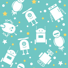 Funny pattern with robots. Baby background