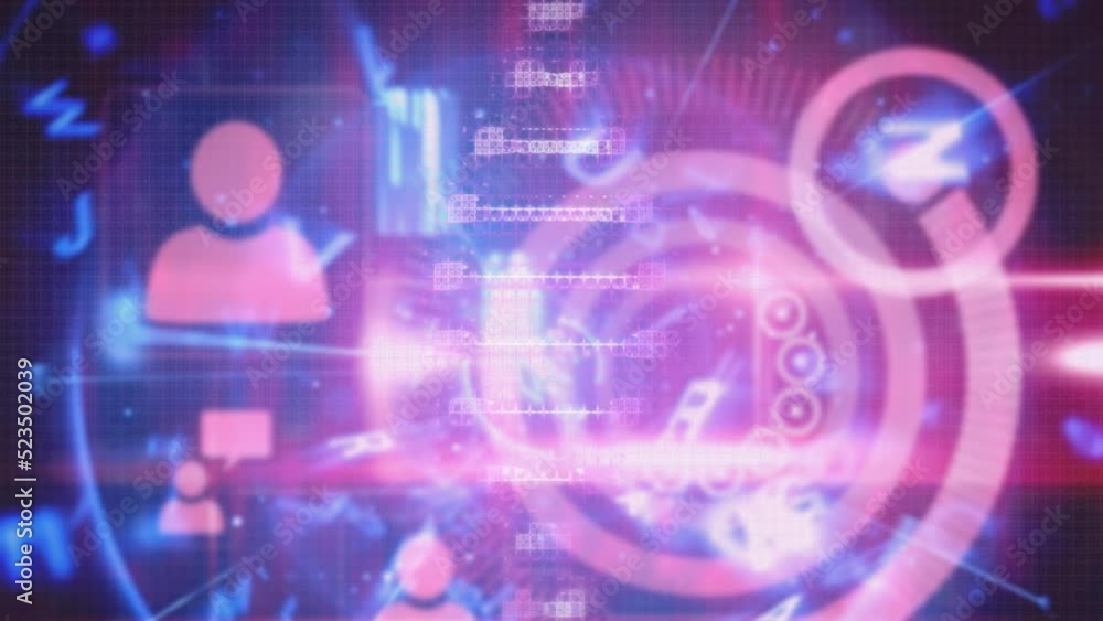 Aufkleber animation of abstract pattern of rectangles, dna with profile icon, circles on digital interface