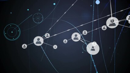 Animation of profile icons connecting dots, hud processing on digital interface with light beam - Powered by Adobe