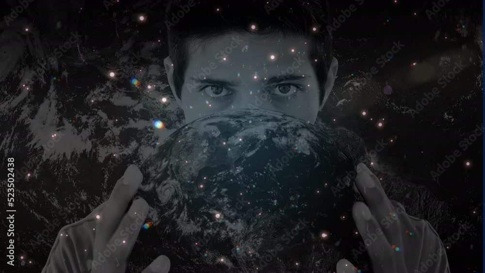Aufkleber animation of caucasian man with globe over data processing