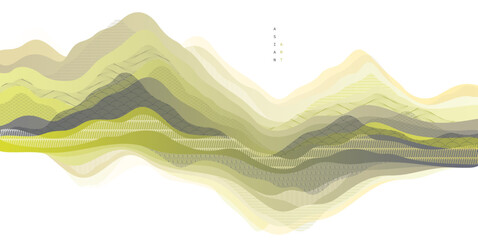 Nature art oriental Japanese style vector abstract background, mountains terrain landscape, scenic abstraction.