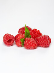 Raspberries isolated on white background close up. Raspberries Clipping Path. Mint Raspberries macro studio photo