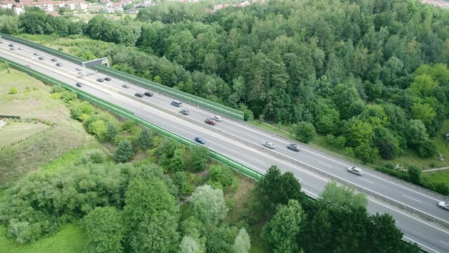 Highway traffic in Gdynia, Poland on S6 road, drone view