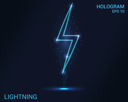 The lightning hologram. Holographic projection of lightning. A shimmering stream of particle energy. Scientific design thunderstorm.