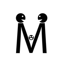 Letter M and emoticons icon. two holding hand and baby icon illustration