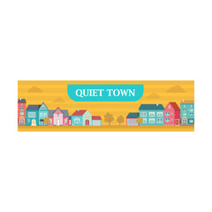 Dream home advertisement vector illustration. Bright town cottages and houses. Buildings and architecture concept. Template for poster, promotion or design