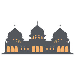 Mosque Dark Black Color With Orange Window Light