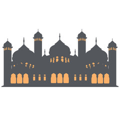 Mosque Dark Black Color With Orange Window Light