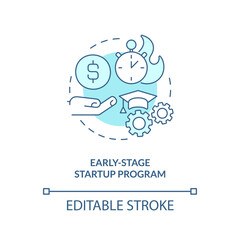 Early-stage startup program turquoise concept icon. Funding source abstract idea thin line illustration. Financial grants. Isolated outline drawing. Editable stroke. Arial, Myriad Pro-Bold fonts used