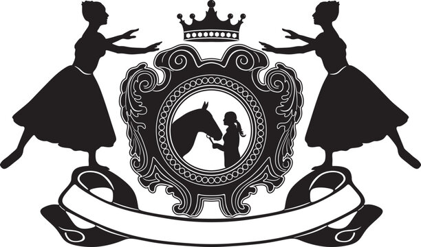 recommend clip art: two ballerinas frame with horse and girl handmade silhouette vector