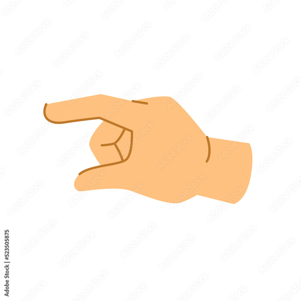 Poster Hand gesture of person measuring size, isolated palm with thumb and index finger with distance between them. Arm and wrist. Flat cartoon, vector in flat style