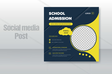 Back to school or kids school admission social media post design or web banner template