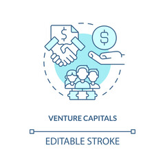 Venture capitals turquoise concept icon. New business sponsorship type abstract idea thin line illustration. Isolated outline drawing. Editable stroke. Arial, Myriad Pro-Bold fonts used
