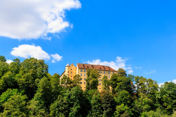 Fototapeta na wymiar Untergröningen Castle in the Swabian Alb on a sunny day with blue sky
