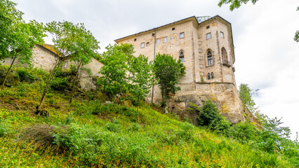 Houska medieval castle on sandstone rock promontory