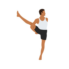 Fototapeta na wymiar Man practicing yoga Svarga Dvijasana, or Bird of Paradise.Professional Calmness and relax man Flat vector illustration isolated on white background