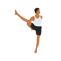 Man practicing yoga Svarga Dvijasana, or Bird of Paradise.Professional Calmness and relax man Flat vector illustration isolated on white background