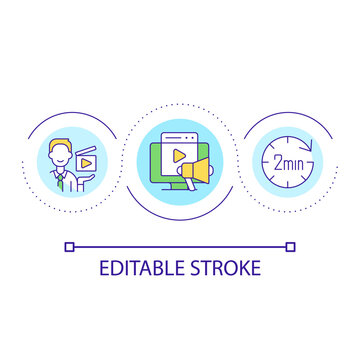 Promotional Video Loop Concept Icon. Teaser Video. Website Content. Short Advertising Film Abstract Idea Thin Line Illustration. Isolated Outline Drawing. Editable Stroke. Arial Font Used